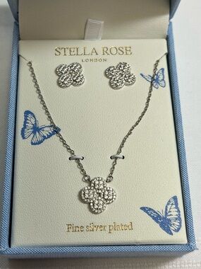 New Stella Rose fine silver plated necklace and earring set